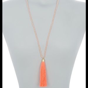 J. Crew neon flamingo tassel necklace